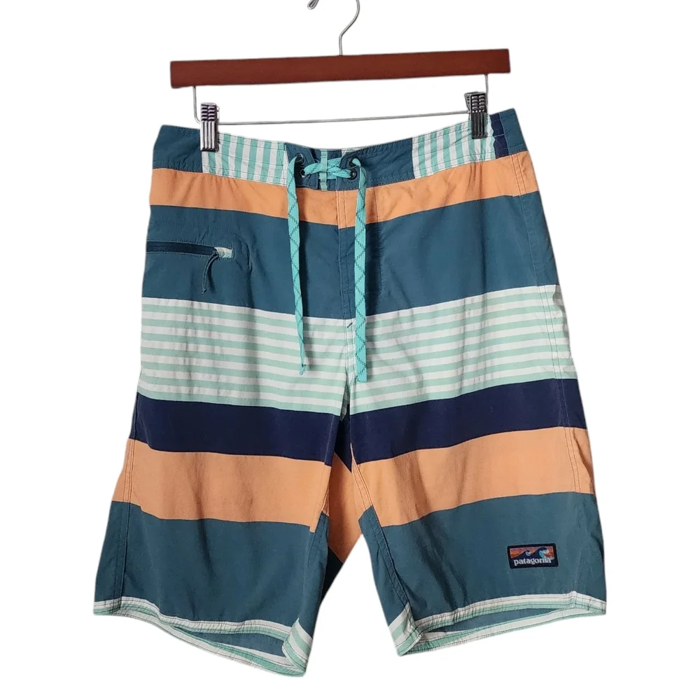 PATAGONIA Men's Multicolor Swim Shorts board shorts blue orange stripe‎ size 32